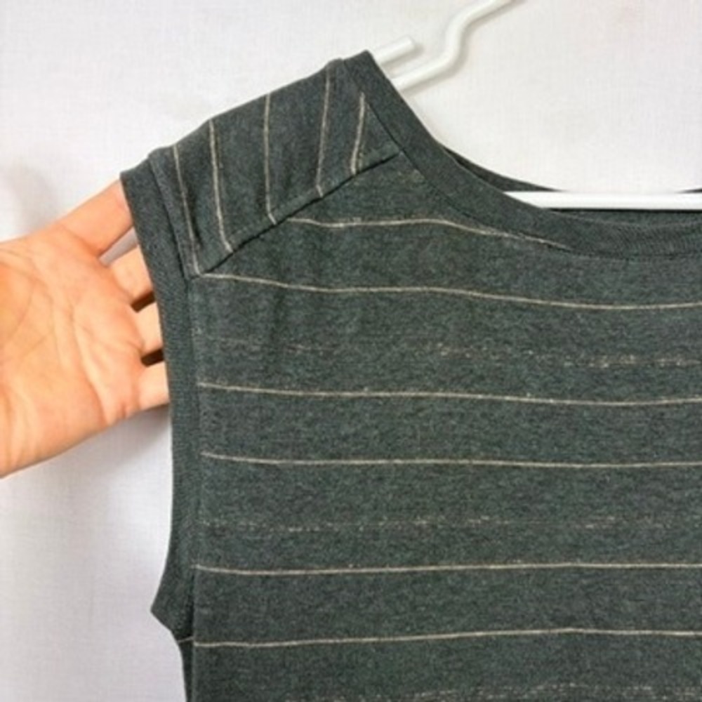 Prana Dress Sz XS Hemp Blend Gray Striped Sleeveless Drawstring Pockets Eco - Picture 2 of 13